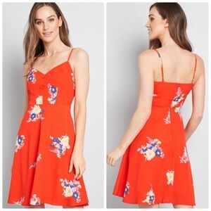 NEW Modcloth Size 12 Womens Living Lightheartedly Red Floral Dress Sundress